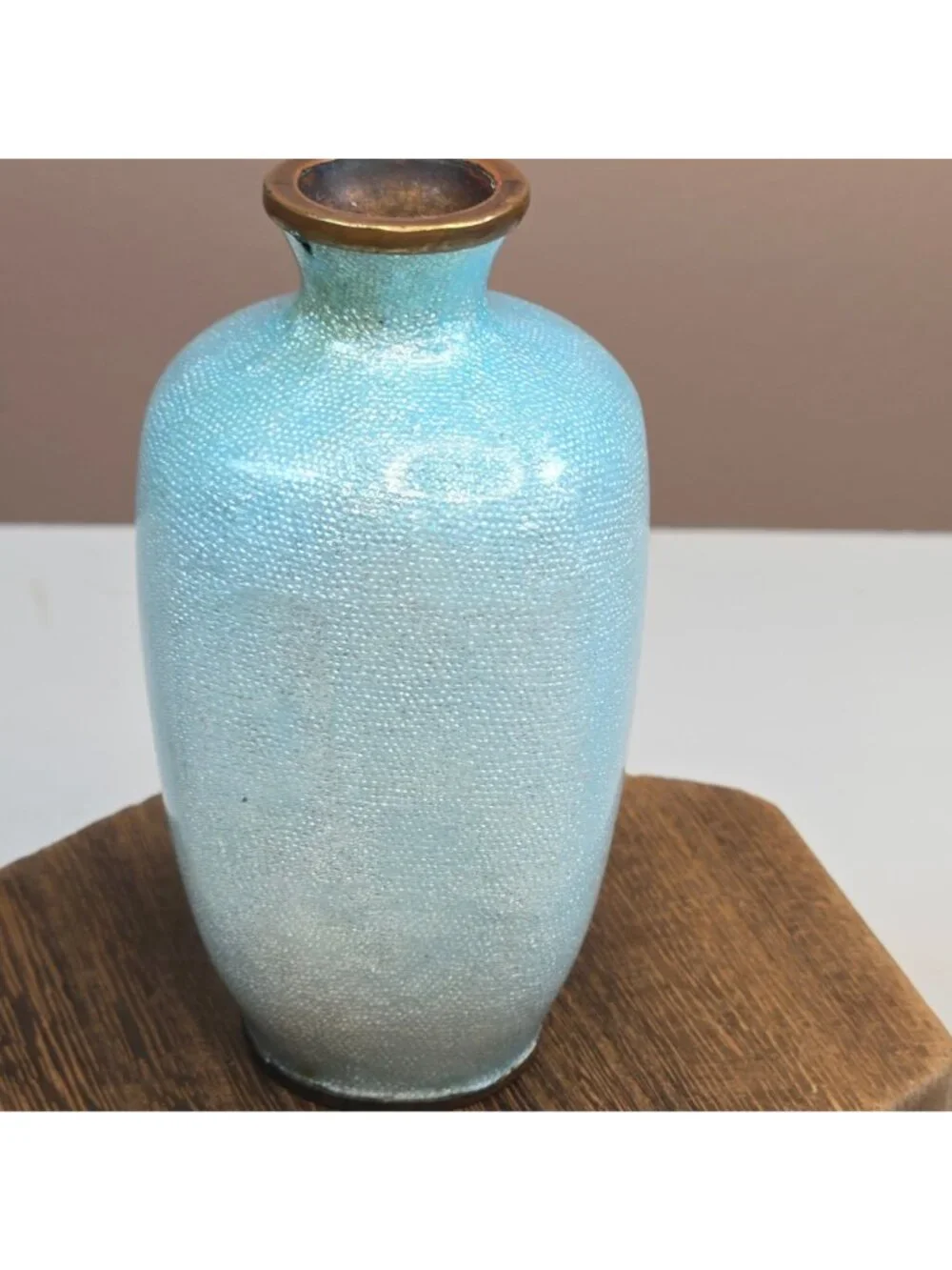 Antique 19th Century Japanese Meiji Mini Foil Enamel Bronze Vase Cherry Blossom